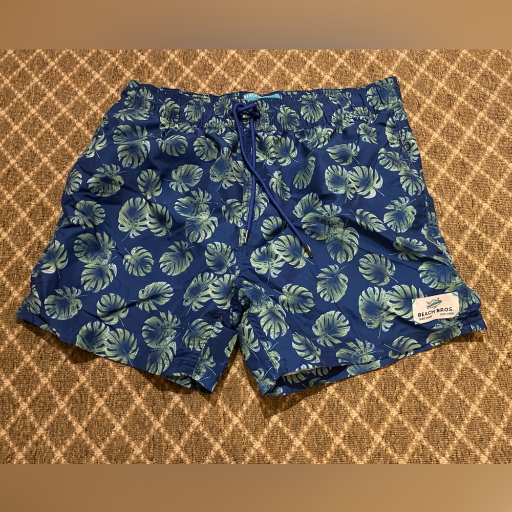 Beach bros Blue Leaf Print Swim Shorts size xl
